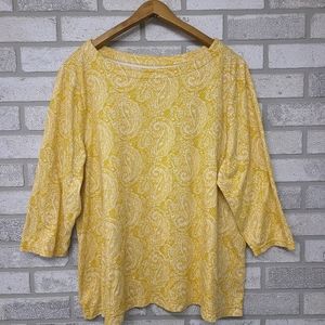 Croft & Barrow Paisley Yellow 3/4 Sleeve Cotton Shirt Size 1X